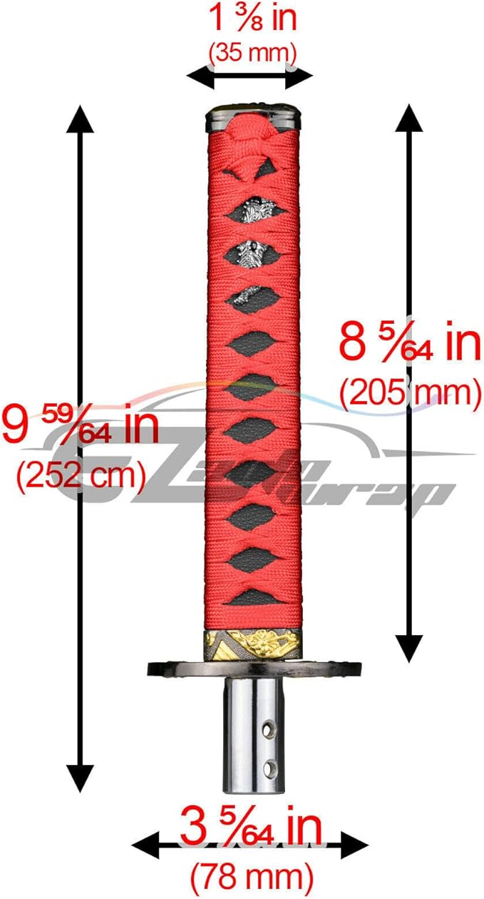 EZAUTO WRAP 20cm Red Black Shift Knob Samurai Sword Alloy Katana with Adapter Universal