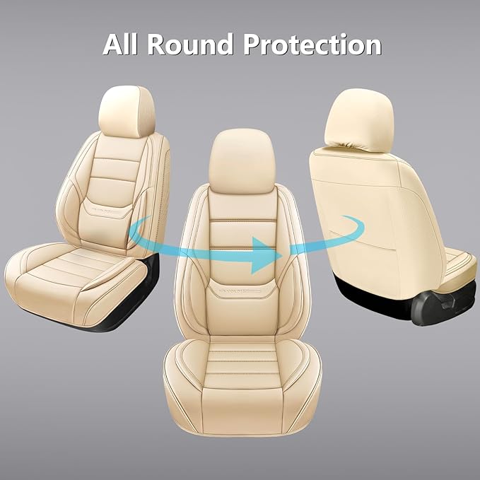 NS YOLO Leather Car Seat Covers Front Pair,Universal Fit for Most Cars,SUVs and Sedans,Waterproof Luxury Leatherette Cushions, 2 Car Seat Protectors (Beige, Front Pair-2 Seats(Driver and Passenger))