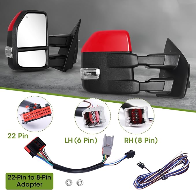 Towing Mirrors for F150 Ford Pickup 2015 2016 2017 2018 2019 2020 with Turn Signal & Running Lights, Spotlight, Heated Power Glass Pair Set (Painted Red)
