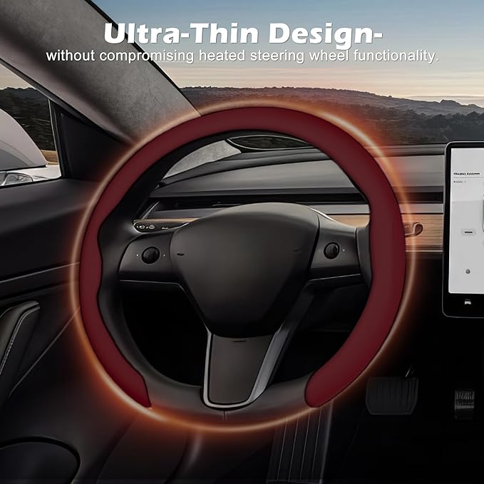 frani Nappa Leather Steering Wheel Cover, Universal 15 Inch Premium Non-Slip Steering Wheel Cover Wine Red