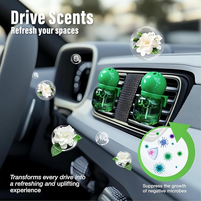 Car Air Freshener Vent Clip, Car Fresheners Long Lasting Scent (13ml x 2 Pack), Up to 180 Days, Air Freshener Deodorizer Odor Eliminator for Auto - Gardenia Perfume