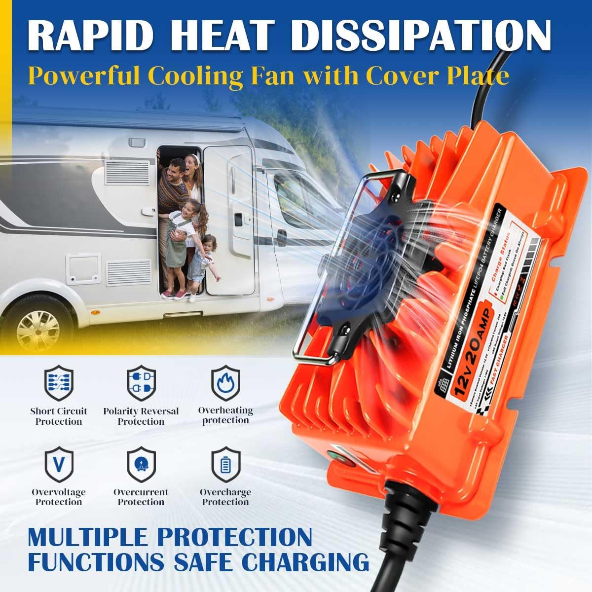 14.6V 20A LiFePO4 Battery Charger 12V Lithium Battery Charger with Anderson Plug AC to DC Smart Trickle Charger for Lithium Iron Deep Cycle Batteries of Trolling Motor RV Marine Car