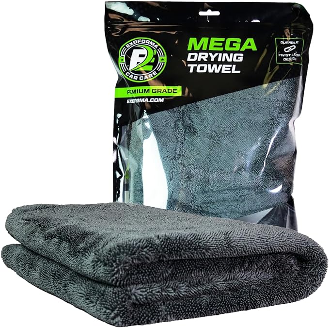 ExoForma Mega Car Drying Towel - Holds Up to 9 lbs, No Streaks, Scratches, or Water Spots | 1200 GSM Microfiber Double Twist Pile & Edgeless Design, 1 Quick & Effortless Dry - 24” x 36”