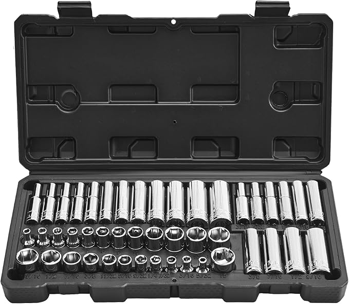 VEVOR Socket Set, 46 Pieces, 1/4 inch Drive Socket Tool Set, SAE and Metric Size, Deep and Standard, Mechanic Tool Kit with Storage Case, Chrome Plated CR-V Alloy Steel, for Automotive Repair