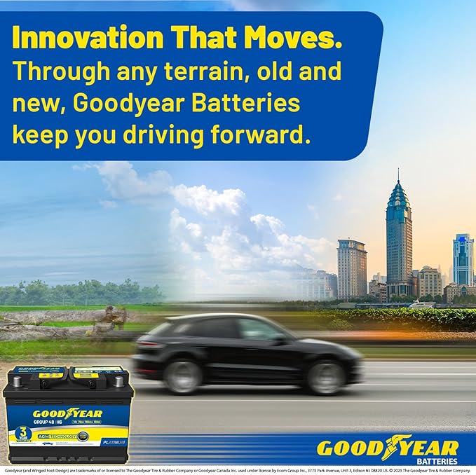 Goodyear 48-H6-AGM BCI Group Size 48 12V 70 AH, 120RC, 760 CCA Platinum series Rechargeable AGM Maintenance Free Automotive Battery