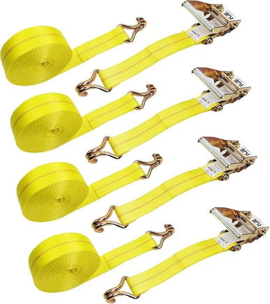 4 Pack 2" x27' Ratchet Strap Tie Down 10000lbs J Hook,Heavy Duty Tie-Down Ratcheting Cargo Truck Straps Wire Hook Ends, J-Hook Ratchet Strap TieDowns KJE
