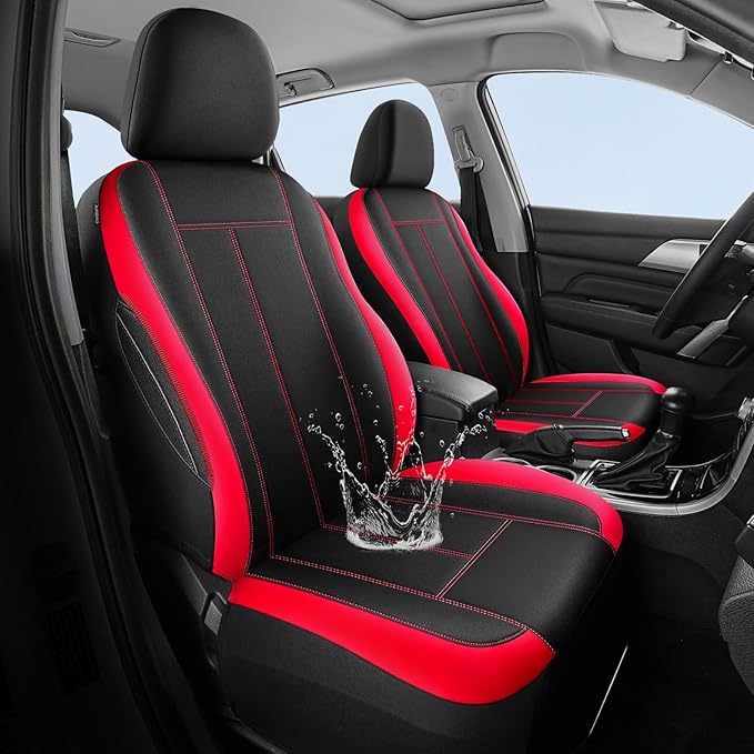 Waterproof Car seat Covers Full Set, Premium EVA Neoprene Lining Seat Covers, Airbag Compatibable,Universal Automotive Comfort Protection for Most Cars,Trucks,SUVs(Black Red 816)
