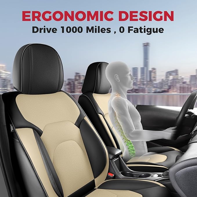 FREESOO Car Seat Covers Full Set,Waterproof Automotive Seat Covers, Leather Cars Interior Covers, Seats Protection Universal fit Babies & Adult (Black Beige)