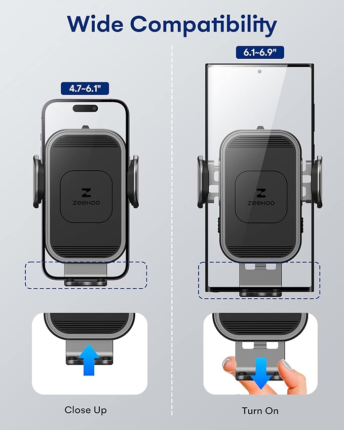 ZeeHoo Wireless Car Charger, 15w Fast Charging, Auto Clamping Car Phone Mount, Cell Phone Holder Charger, for iPhone 17 16 15 14 13 12 11 Pro Max Xs, Samsung Galaxy S23+ S22, Etc.(Grey)