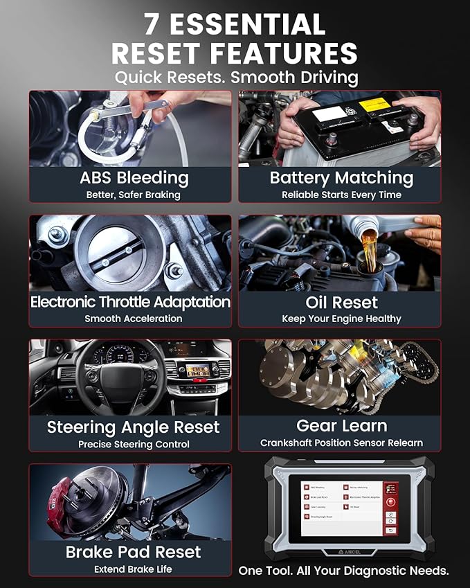 ANCEL DS100 OBD2 Scanner - ABS, SRS, Transmission & Check Engine Code Reader with 7 Reset, Oil/Brake/BMS/SAS/ETS Reset, ABS Bleeding, Gear Learning, Lifetime Free Update, Online Customer Service