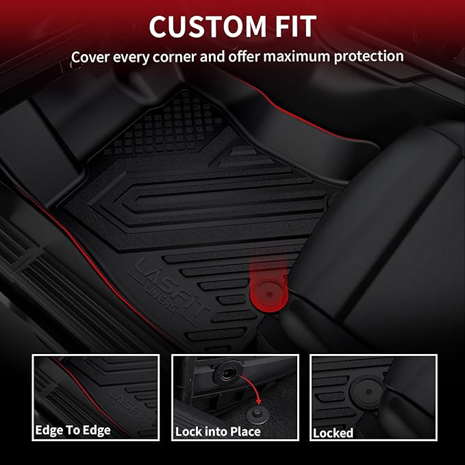 LASFIT Floor Mats&Trunk Liner for Ford Expedition(Not for Max Models) 2018-2024 8 Seats, All Weather TPE Custom Fit for SUV Car Liners, 1st& 2nd& 3rd& Cargo Liner, Black 5pcs