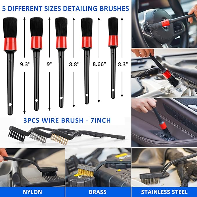 AUTODECO 27Pcs Car Detailing Brush Set, Car Detailing Kit, Auto Detailing Drill Brush Set, Car Detailing Brushes, Car Wash Cleaning Tools Kit for Interior, Exterior, Wheels, Blue