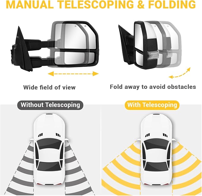 Towing Mirrors for 2015-2020 F150 Ford Tow Mirrors with Turn Signal & Running Light Heated Power Glass Temp Sensor Pair Set, Painted White