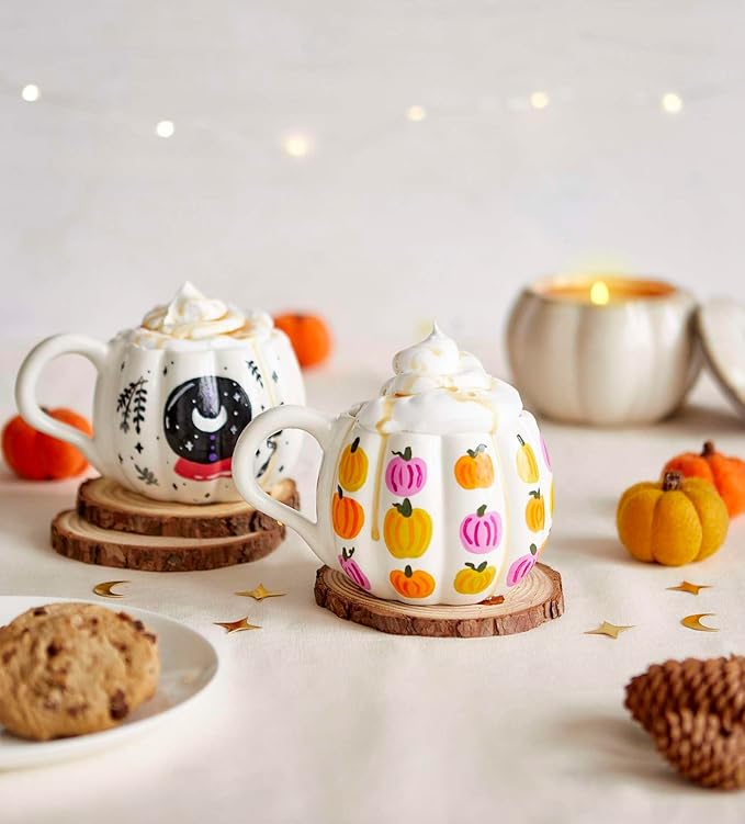 Pott'd Paintables Paint-a-Mug Kit Double Pumpkin Mug Pottery Painting Kit for Adults, Includes Ceramic Autumn Mugs, Paints, Brushes & Inspiration Guide