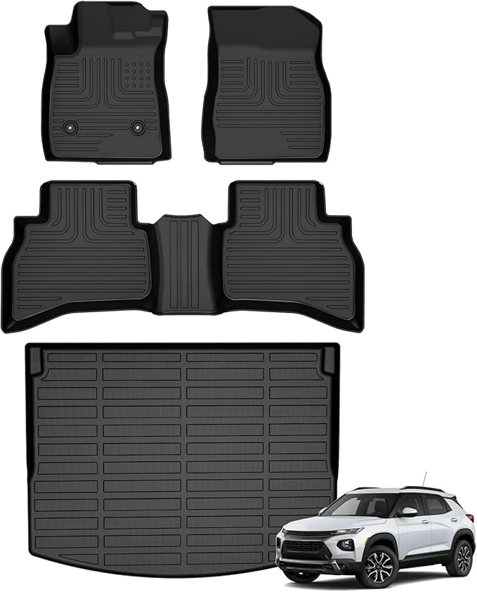Floor Mats & Cargo Liner for Chevy Chevrolet Trailblazer AWD 2021-2026 (Cargo Tray in Upper Deck Position) All Weather Automotive TPE Anti-Slip Floor Liners Accessories (Car Mats+Trunk Mat) Black