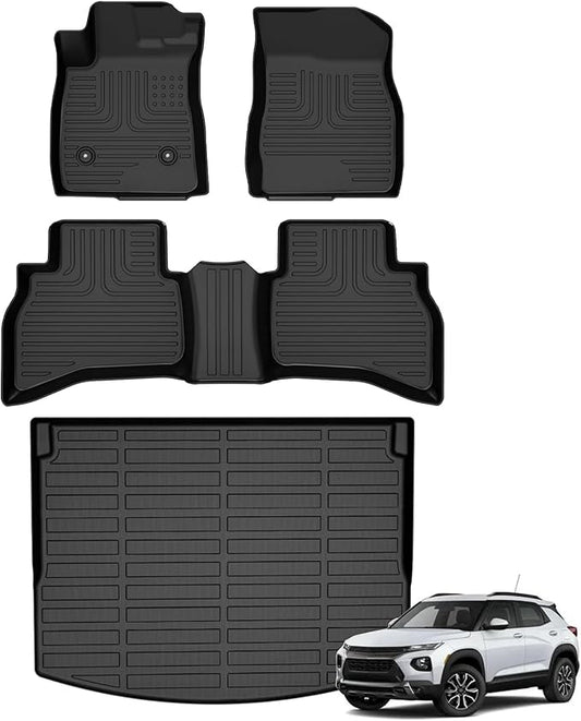 Floor Mats & Cargo Liner for Chevy Chevrolet Trailblazer AWD 2021-2026 (Cargo Tray in Upper Deck Position) All Weather Automotive TPE Anti-Slip Floor Liners Accessories (Car Mats+Trunk Mat) Black