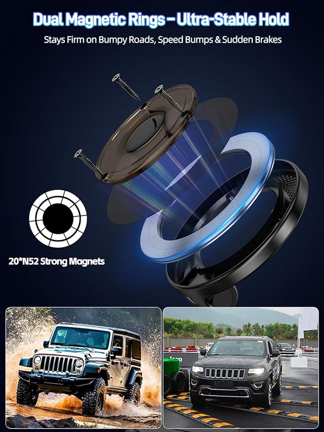 Light Face Nano Gel Vacuum Magnetic Phone Holder, 360° Adjustable Dashboard Hands-Free Suction Cup Phone Mount for Car/Gym/Mirror/Smooth Surface, Compatible with iPhone and Android (Black)