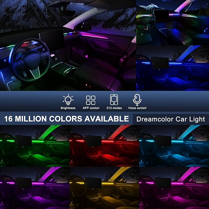 Dreamcolor Acrylic Interior Car LED Strip Light with Motion Sensor Switch, 55.1 inches Neon LED Strip Light, RGB Colors Ambient Lighting Kits