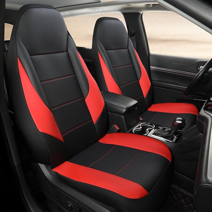 GIANT PANDA Front Car Seat Cover for Jeep Wrangler TJ (1997-2006),Leather Bucket Seat Covers Custom Fit Jeep Accessories (Red+Black) 2-Pack