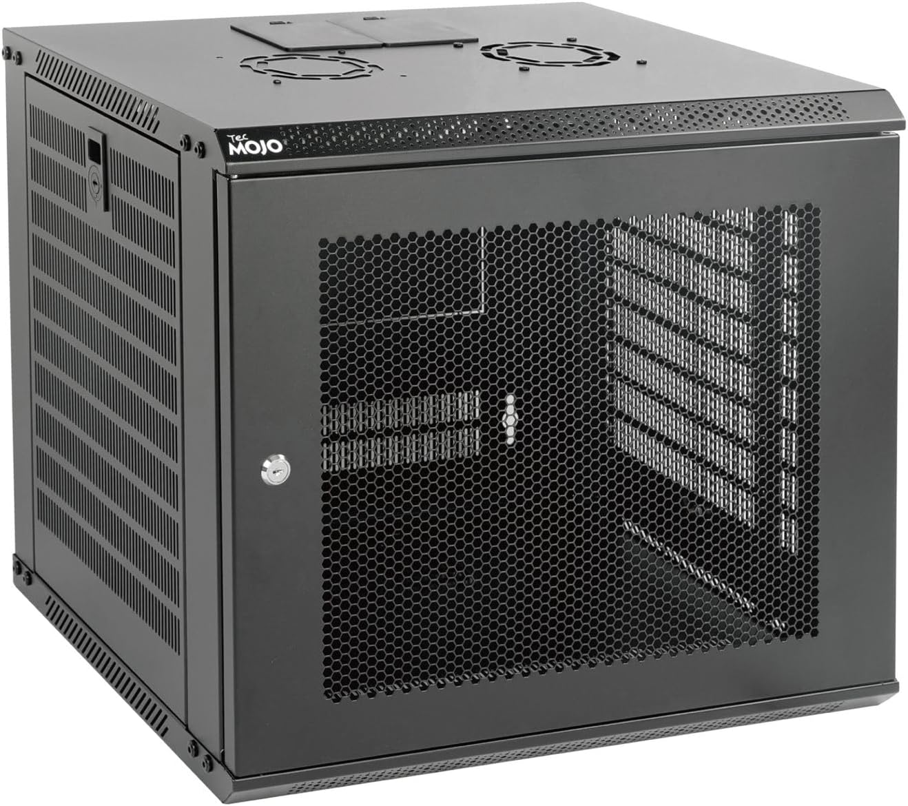 Tecmojo 9U Wall Mount Rack Network Cabinet for 19" IT Equipment,with Lockable Mesh Door and Side Panels,Cooling Fan,17.7inch Depth,Black