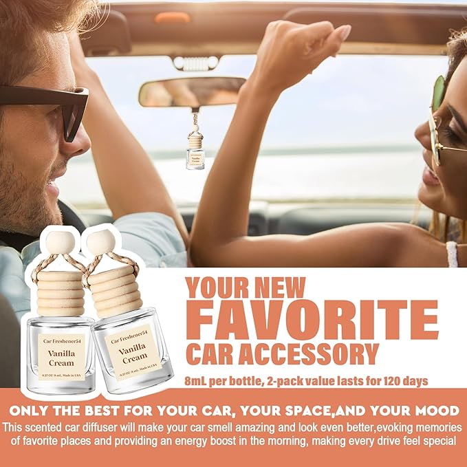 HoogaLife Car Air Freshener Diffuser 2 Pack Hanging Air Freshener Diffuser - Vanilla Cream Fragrance Oil Air D iffuser for Car, 45+ days Long Lasting Fragrance Made in USA C ar Air Fresheners (V54)