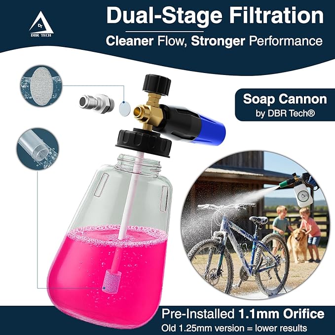 Foam Cannon for Pressure Washer, 1.1mm Orifice, 1000-4000 PSI, 1/4 Inch Quick Connector, Wide Neck and Adjustable Spray, Heavy Duty Car Snow Foam Blaster for Superior Foaming & Deep Clean, Blue