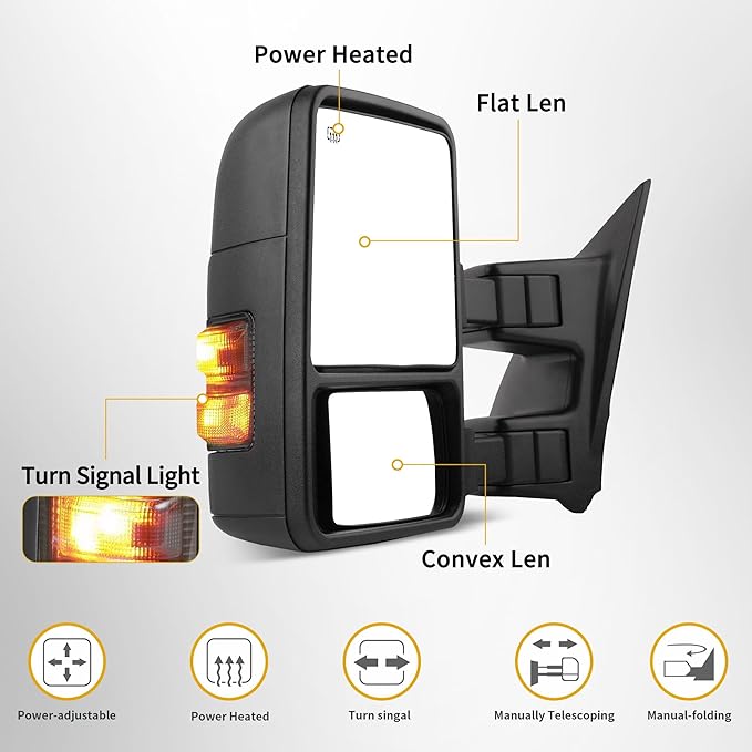 DWVO Towing Mirror fit 1999 2000 2001 2002 2003 2004 2005 2006 2007 F250/F350/F450/F550 Super Duty, 01-05 Excursion, Left Driver Side Mirror Tow Mirror with Power Adjusted Heated
