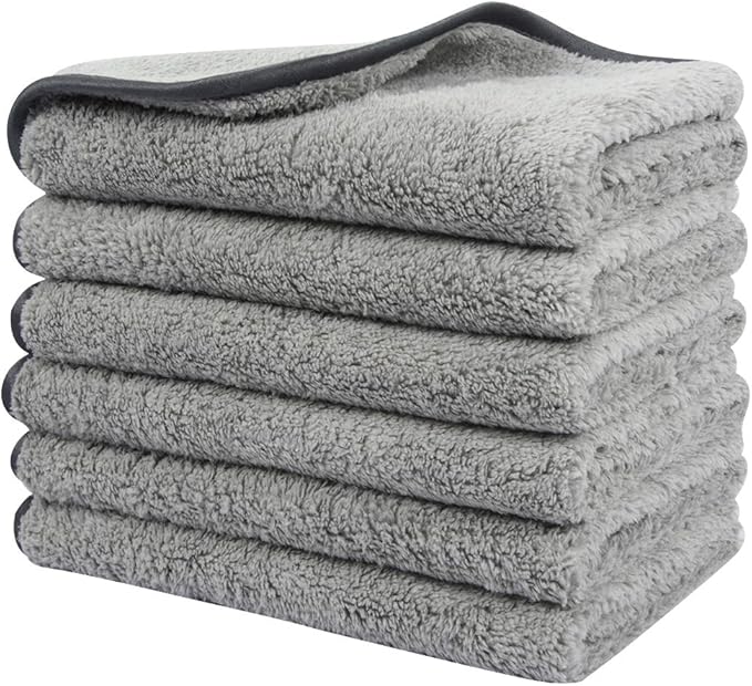 SINLAND Microfiber Car Drying Towels Scratch Free Ultra Absorbent Cleaning Cloths for Household, Car Washing, Drying and Auto Detailing 380gsm 16in x 16in 6 Pack