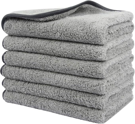 SINLAND Microfiber Car Drying Towels Scratch Free Ultra Absorbent Cleaning Cloths for Household, Car Washing, Drying and Auto Detailing 380gsm 16in x 16in 6 Pack