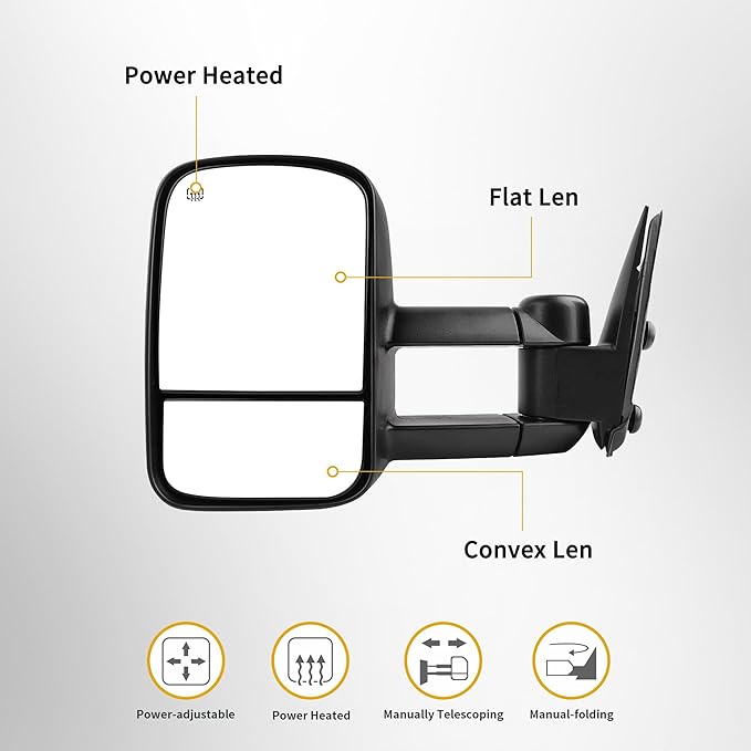 DWVO Towing Mirrors Compatible with 1999 2000 2001 2002 Chevy Silverado GMC Sierra 1500 2500 3500, 2000 Chevy Tahoe GMC Yukon Heated Folding Manual Power Telescoping Tow Mirrors Pair Set