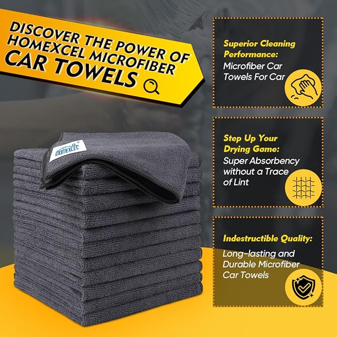 HOMEXCEL Grey Microfiber Cleaning Cloth 20 Pack 11.5 x 11.5 inch Microfiber Towels for Cars Ultra Absorbent Car Washing Cloth Lint Free Streak Free Cleaning Rags for Car Kitchen Window