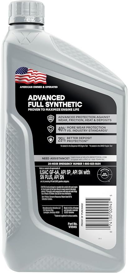 Valvoline Advanced Full Synthetic SAE 20W-50 Motor Oil 1 QT, Case of 6