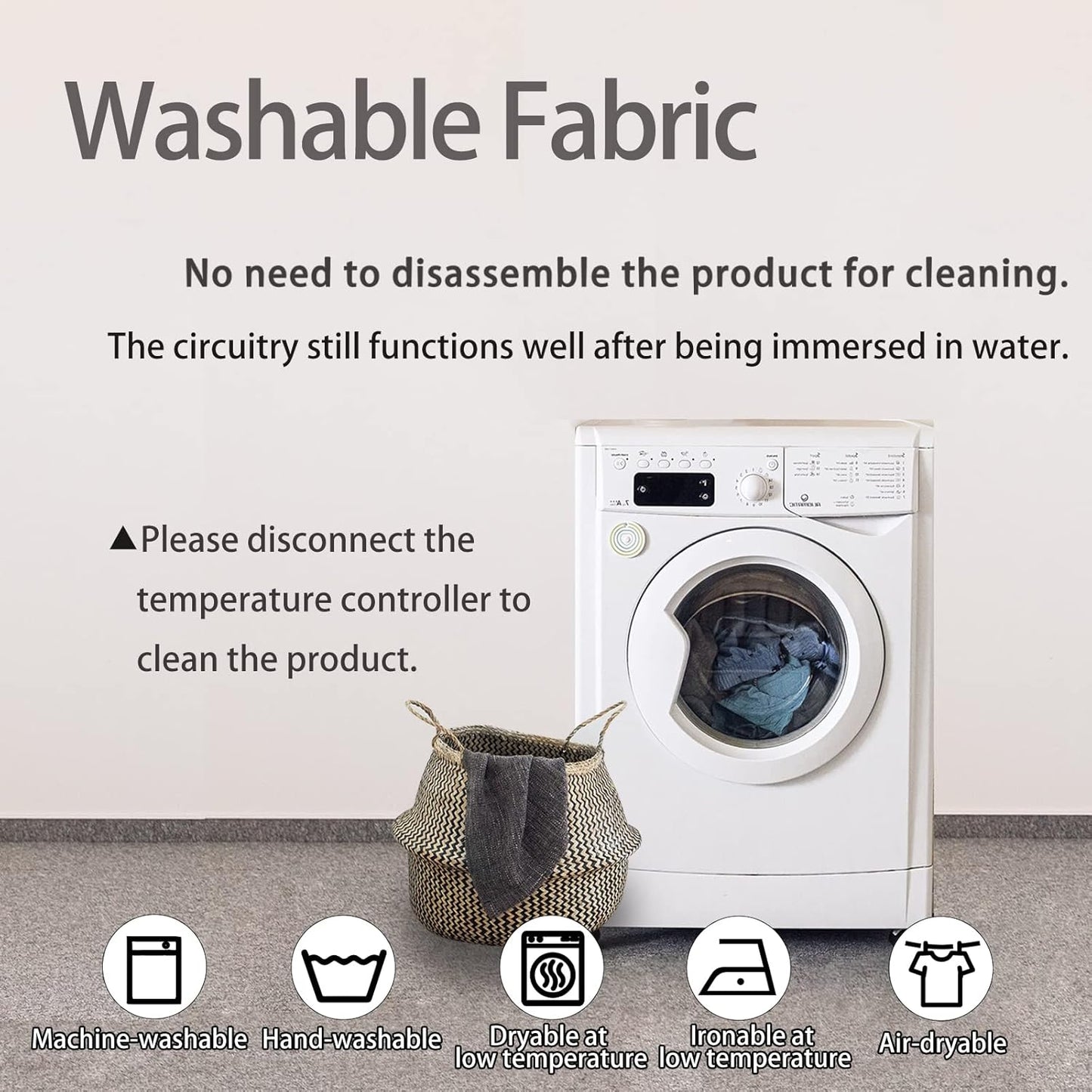 Foldable & Washable Fabric Heated Seat Cushion with Temperature Control & Timer - Whole Back Heating - for Office/Home Use