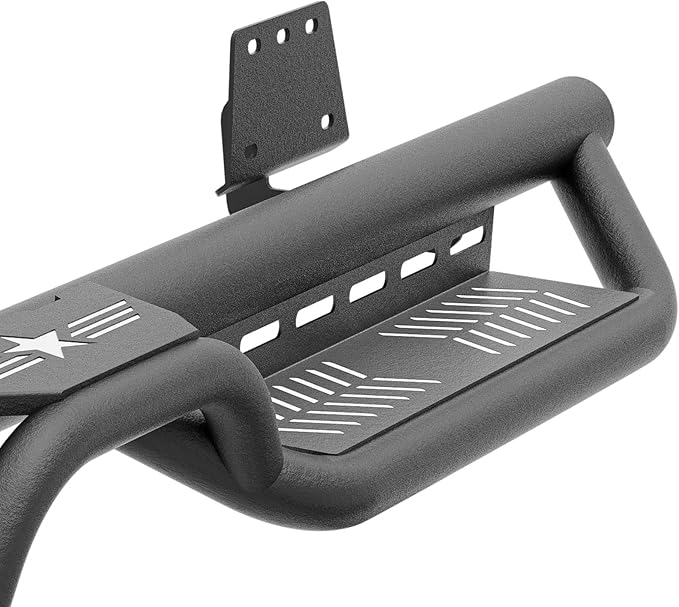 Running Boards Side Steps Compatible with 2019-2025 Dodge Ram 1500 Crew Cab New Body Design, Bolt-on Nerf Bar Step Rail Bars, Heavy-Duty Steel Two Stairs Design (Black, Star Logo)