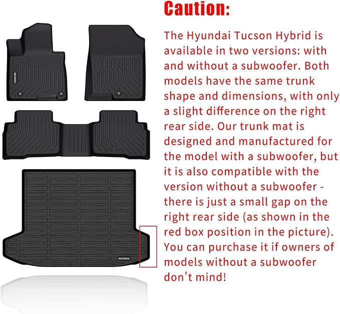 KELCSEECS® Floor Mats & Cargo Liner for 2026 2025 2024 2023 2022 Hyundai Tucson Hybrid Car Mats Cargo Mat Trunk Mat Tucson Hybrid All Weather Floor Mats Trunk Liner Black Accessories