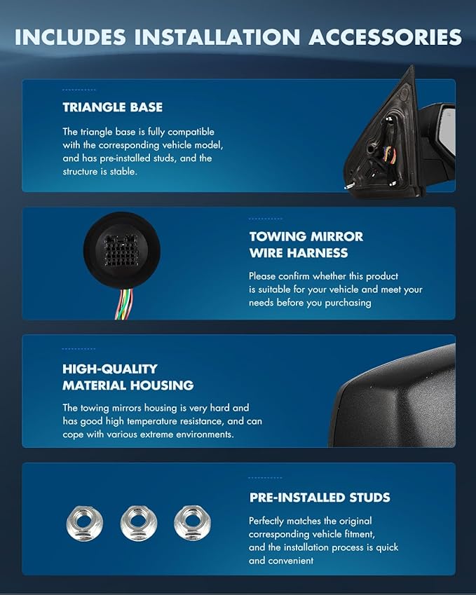 ECCPP Towing Mirrors Fit For 2014-2018 For Chevrolet Silverado 2014-2018 For GMC Sierra With Left Right Side With Power Heated Turn Signal light Puddle light Power Folding Black Texture