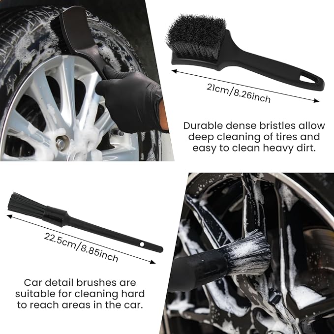 9-Piece Car Cleaning Kit, Including Wheel Cleaning Brush, Microfiber Cleaning Cloth, Soft Bristle Rim Brush, Tire Shine Applicator Pad, and Complete Car Detailing Tools