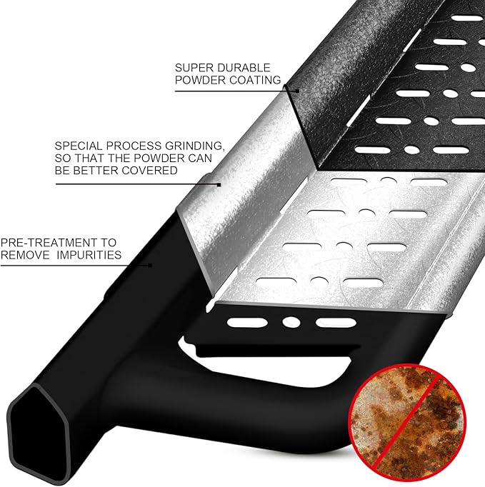 Running Boards Compatible with Vehicle 2007-2018 Jeep Wrangler JK 4 Door. Wrangler Side Steps and Wrangler Step Bars, 3-Steps Made with Carbon Steel.