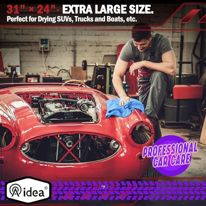 AIDEA Microfiber Towels for Cars-2PK, Large Professional Car Drying Towel, Scratch-Free & Absorbent Drying Towel for Cars, SUVs, RVs, Trucks, and Boats, 24inx 31in, Blue