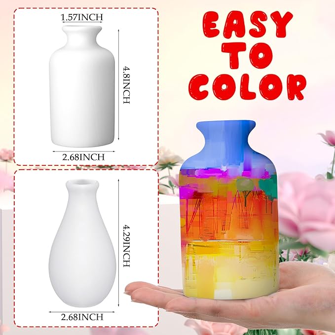 Singhoow 4 Set Paint Your Own Porcelain Paint Vase Art Project White Ceramic Painting Kit for Adults Porcelain Vase Decorating Kit with Christmas Holiday Supplies DIY(Charming)