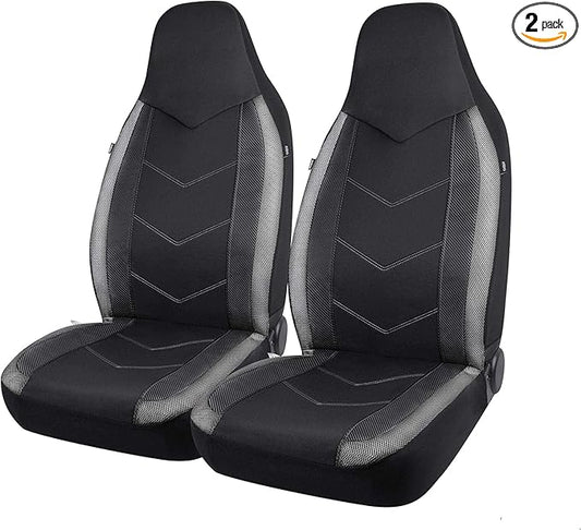 PIC AUTO High Back Front Car Seat Covers - Sports Carbon Fiber Mesh Design, Universal Fit, Airbag Compatible (Gray)