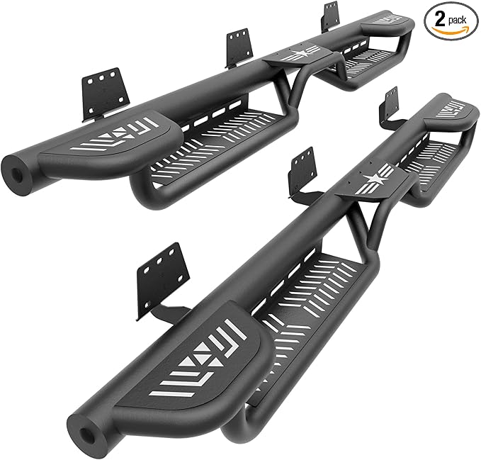 Crew Cab Three Raised Steps Running Boards Side Steps Compatible with 2019-2025 Dodge Ram 1500 Crew Cab New Body Design, Bolt-on Nerf Bar Step Bars, Heavy-Duty Steel Two Stairs Design (Black)