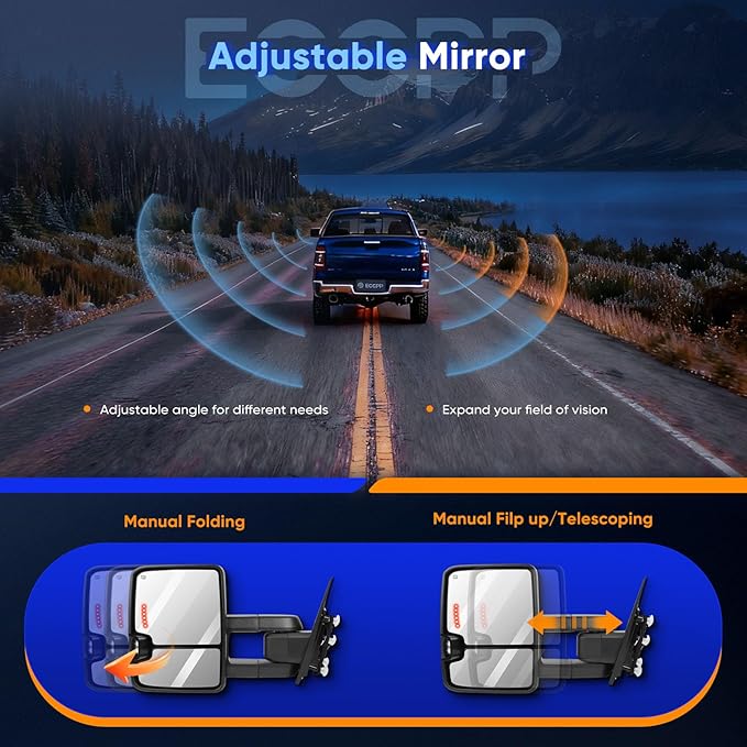 ECCPP Towing Mirrors Tow Mirrors With 2014-2020 For Chevy Silverado For GMC Sierra 1500/2500/3500 HD Power Adjusted Heated Led Turn Signal Running Back Up Light Pickup Truck