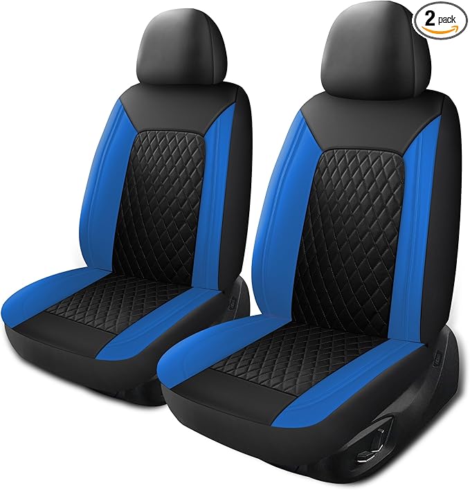 Car Seat Covers,Breathable and Waterproof Seat Covers,Luxury PU Universal Fit Automotive Airbag Compatible for Cars Sedans SUV and Truck(2 Pieces,Front Seat,Black+Blue,N1)