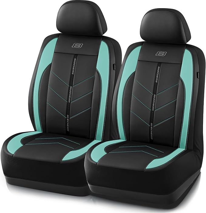 Skechers Car Seat Covers,Luxury Faux Leather Seat Covers,Waterproof Anti Slip Car Seat Protector Front Seats,Car Accessories Airbag Universal Fit for Most Cars,Vans,Trucks,SUV,Mint