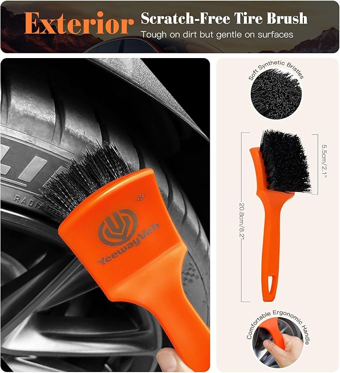 YeewayVeh Car Wheel Brush Kit, 4PCS Microfiber Wheel Cleaner Brush, Soft & Scratch-Free Detailing Brush and Tire Brush, Professional Wheel Cleaning Kit for Car Rim Fenders Engine Exhaust Tips, Orange