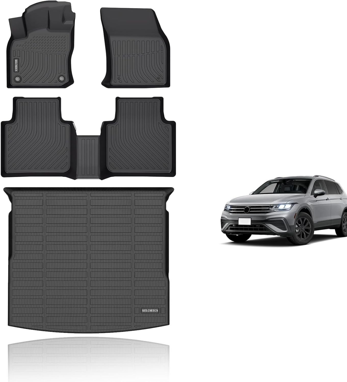 KELCSEECS® Floor Mats & Cargo Liner Custom for 2024-2018 Volkswagen Tiguan 5 Seats,All Weather Protection Anti-Slip TPE Floor Liners Full Set VW Tiguan Accessories Black