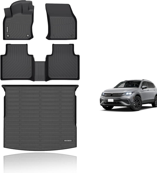 KELCSEECS® Floor Mats & Cargo Liner Custom for 2024-2018 Volkswagen Tiguan 5 Seats,All Weather Protection Anti-Slip TPE Floor Liners Full Set VW Tiguan Accessories Black