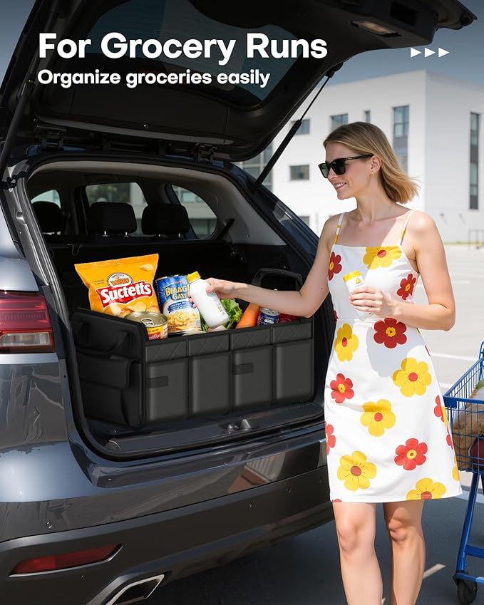 HOTOR Trunk Organizer for SUV – Foldable & Portable Car Organizers and Storage with 2 Compartments, Large Capacity Car Trunk Organizer Car Accessories for Truck Sedan, Black, 21.7" x 12.8" x 11.0"