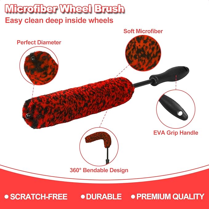 12Pcs Wheel Brush Kit for Cleaning Wheel and Tire, Wheel and Rim Brush, Car Detailing Brushes, Tire Brush, Bendable & Durable Car Wheel Rim Cleaner Brush Set,Car Detailing Cleaning Brush Supplies Kit